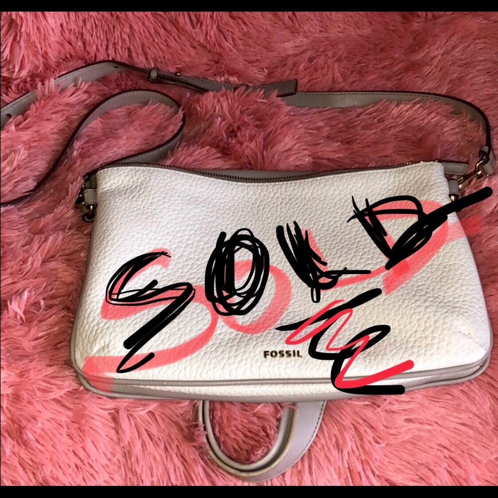 ***SOLD***Fossil Taupe/ivory Leather Foldover Bag